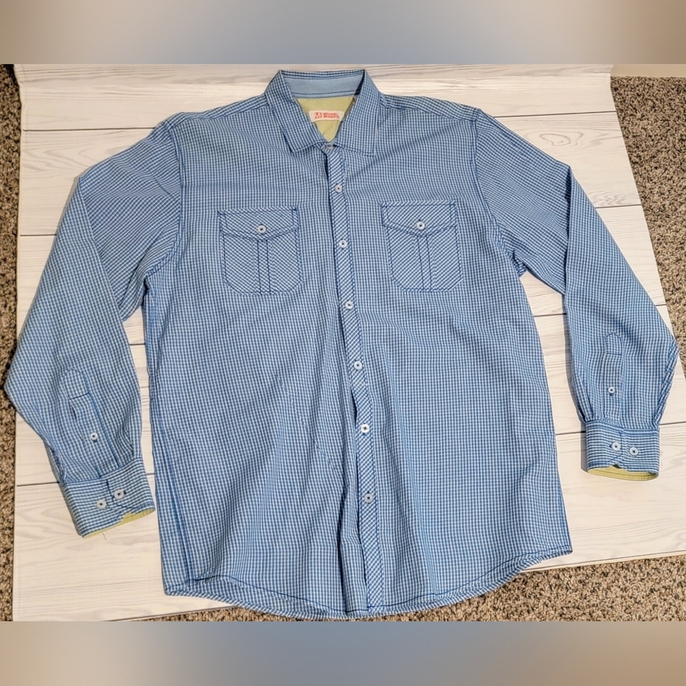 Michael Brandon Blue Gingham Men's Long Sleeve Shirt Sz L